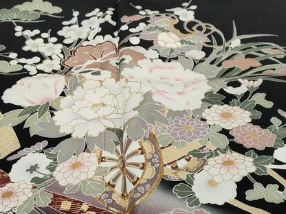 平和屋着物●豪華黒留袖　駒刺繍　花車文　暈し染め　金彩　正絹　逸品　未使用　DABI9537ud