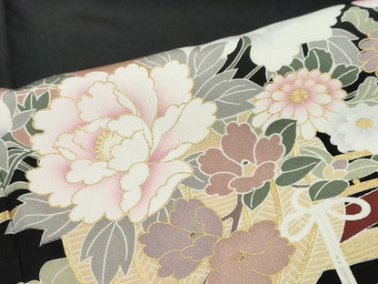 平和屋着物●豪華黒留袖　駒刺繍　花車文　暈し染め　金彩　正絹　逸品　未使用　DABI9537ud