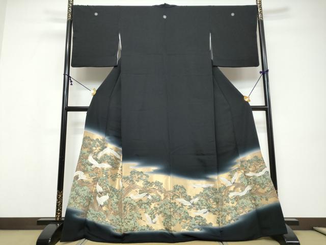 平和屋着物●豪華黒留袖　寿光織　飛鶴文　暈し染め　金糸　正絹　逸品　DABI9539ud