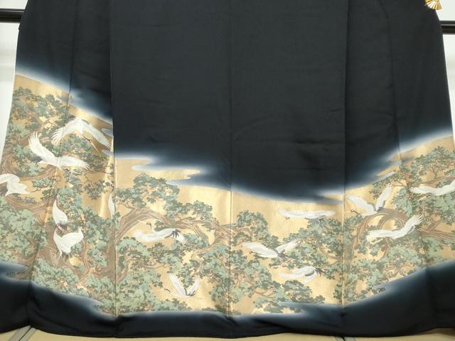 平和屋着物●豪華黒留袖　寿光織　飛鶴文　暈し染め　金糸　正絹　逸品　DABI9539ud