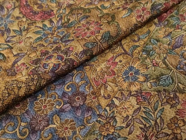 平和屋着物●上質な小紋　更紗草花文　金彩　鬼しぼ縮緬　正絹　逸品　DABI9545ud