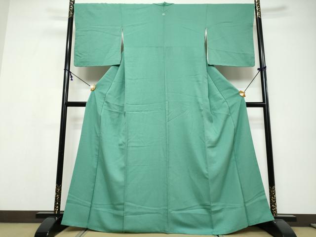 平和屋着物●上質な色無地　干割れ地紋　薄緑色　正絹　逸品　DABI9549ud