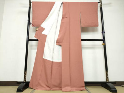 平和屋着物●上質な色無地　浅緋色　正絹　逸品　DABI9553ud