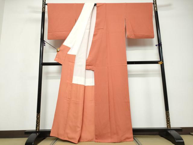 平和屋着物●上質な色無地　珊瑚朱色　正絹　逸品　DABI9554ud