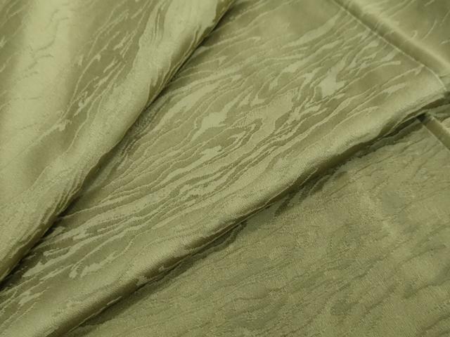 平和屋着物▼上質な色無地　墨流し地紋　松葉色　正絹　逸品　DABI9559ud