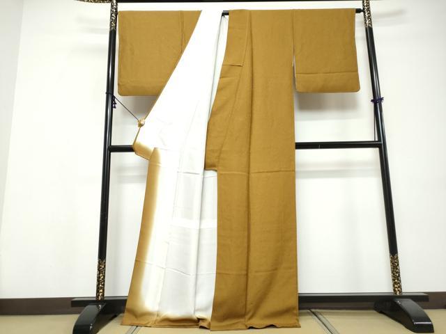平和屋着物●上質な色無地　霞地紋　桑茶色　正絹　逸品　DABI9562ud