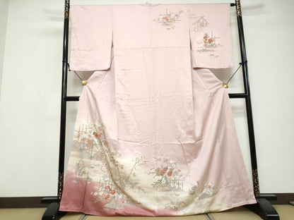 平和屋着物●訪問着　草花文　暈し染め　金彩　正絹　逸品　DABI9565ud