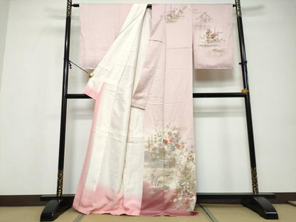 平和屋着物●訪問着　草花文　暈し染め　金彩　正絹　逸品　DABI9565ud