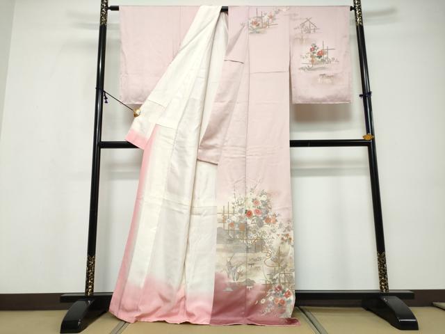 平和屋着物●訪問着　草花文　暈し染め　金彩　正絹　逸品　DABI9565ud