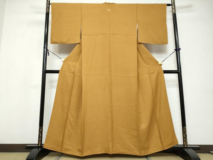 平和屋着物●上質な色無地　花尽くし地紋　琥珀色　正絹　逸品　DABI9571ud