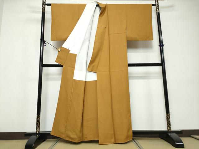 平和屋着物●上質な色無地　花尽くし地紋　琥珀色　正絹　逸品　DABI9571ud