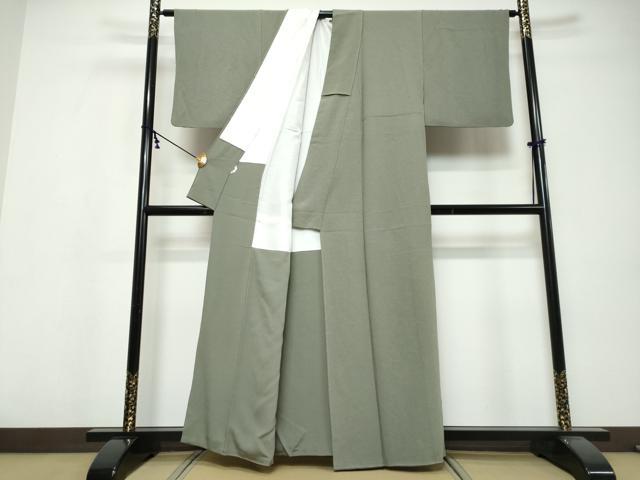 平和屋着物●染色作家　草野一騎　色無地　利休鼠色　正絹　逸品　DABI9572ud
