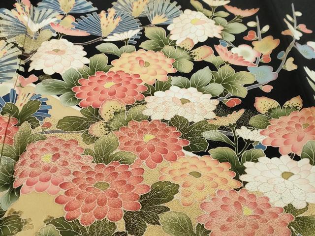 平和屋着物●豪華黒留袖　友禅　作家物　鴛鴦花文　金糸　正絹　逸品　DABI9588ud