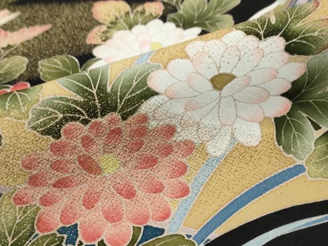 平和屋着物●豪華黒留袖　友禅　作家物　鴛鴦花文　金糸　正絹　逸品　DABI9588ud