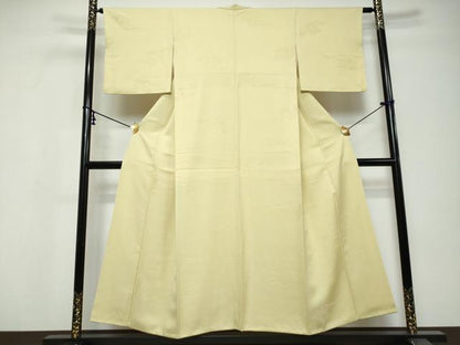 平和屋着物●上質な色無地　扇面草花地紋　蒸栗色　正絹　逸品　DABI9592ud