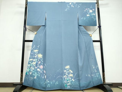 平和屋着物●着物作家　岡本龍三　訪問着　草花文　正絹　逸品　DABI9600ud