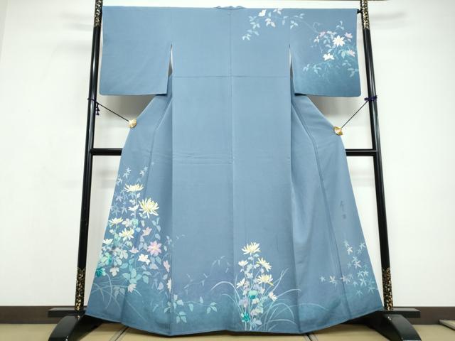 平和屋着物●着物作家　岡本龍三　訪問着　草花文　正絹　逸品　DABI9600ud