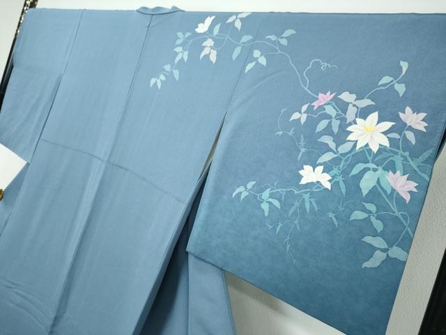 平和屋着物●着物作家　岡本龍三　訪問着　草花文　正絹　逸品　DABI9600ud