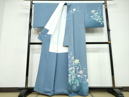 平和屋着物●着物作家　岡本龍三　訪問着　草花文　正絹　逸品　DABI9600ud