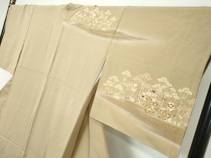 平和屋着物●訪問着　駒刺繍　草花文　暈し染め　金彩　正絹　逸品　DABI9602ud