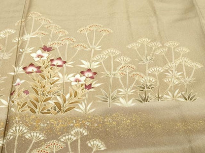 平和屋着物●訪問着　駒刺繍　草花文　暈し染め　金彩　正絹　逸品　DABI9602ud
