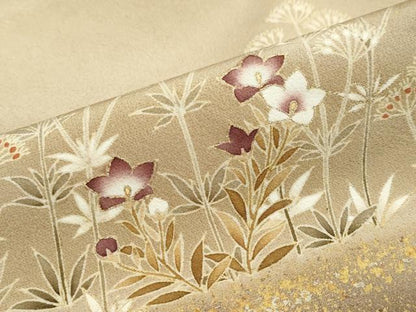 平和屋着物●訪問着　駒刺繍　草花文　暈し染め　金彩　正絹　逸品　DABI9602ud