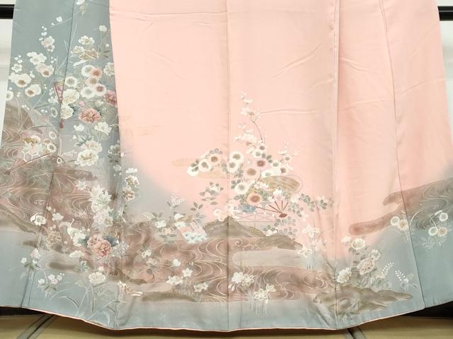 平和屋着物●訪問着　扇面草花文　暈し染め　金彩　正絹　逸品　DABI9605ud