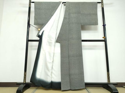 平和屋着物●上質な小紋　行儀　黒地　鬼しぼ縮緬　正絹　逸品　未使用　DABI9616ud
