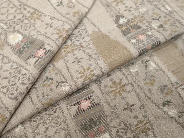 平和屋着物●小千谷紬　立涌草花文　正絹　逸品　DABI9623ud