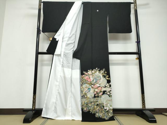 平和屋着物●豪華黒留袖　友禅　作家物　風景草花文　正絹　逸品　DABI9626ud