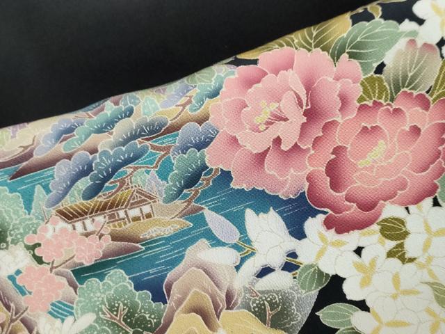 平和屋着物●豪華黒留袖　友禅　作家物　風景草花文　正絹　逸品　DABI9626ud