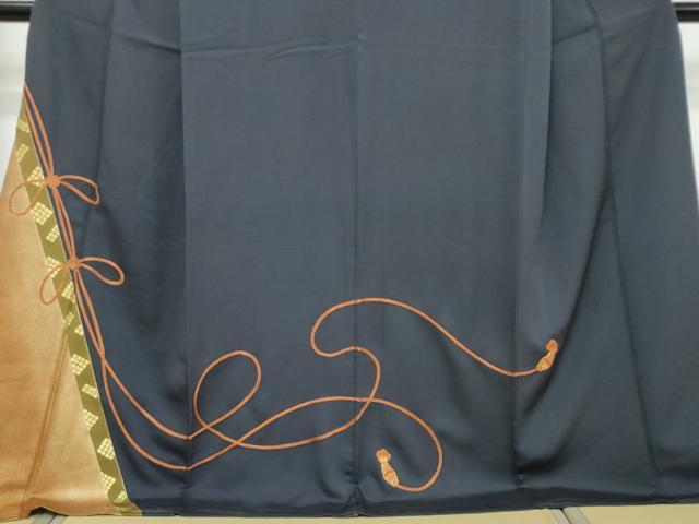 平和屋着物●色留訪問着　駒刺繍　結び紐文　金彩　ロング丈　正絹　逸品　DABI9638ud