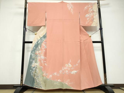 平和屋着物●訪問着　地紙草花文　金彩　正絹　逸品　DABI9641ud