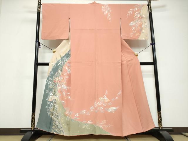 平和屋着物●訪問着　地紙草花文　金彩　正絹　逸品　DABI9641ud