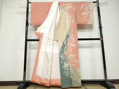 平和屋着物●訪問着　地紙草花文　金彩　正絹　逸品　DABI9641ud