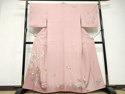 平和屋着物●訪問着　友禅　作家物　草花文　暈し染め　正絹　逸品　DABI9643ud
