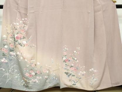 平和屋着物●訪問着　友禅　流水草花文　暈し染め　正絹　逸品　DABI9644ud