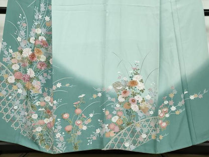 平和屋着物●訪問着　駒刺繍　草花籬文　金彩　正絹　逸品　DABI9645ud