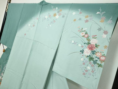 平和屋着物●訪問着　駒刺繍　草花籬文　金彩　正絹　逸品　DABI9645ud