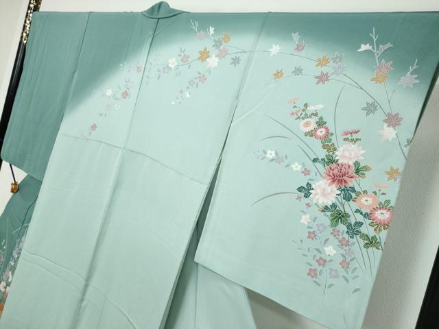 平和屋着物●訪問着　駒刺繍　草花籬文　金彩　正絹　逸品　DABI9645ud