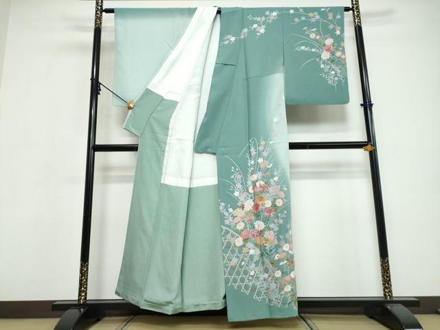 平和屋着物●訪問着　駒刺繍　草花籬文　金彩　正絹　逸品　DABI9645ud