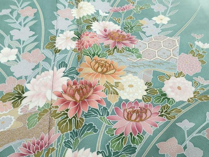 平和屋着物●訪問着　駒刺繍　草花籬文　金彩　正絹　逸品　DABI9645ud