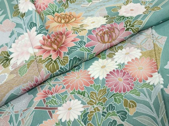平和屋着物●訪問着　駒刺繍　草花籬文　金彩　正絹　逸品　DABI9645ud