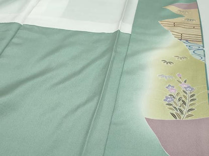 平和屋着物●訪問着　駒刺繍　草花籬文　金彩　正絹　逸品　DABI9645ud