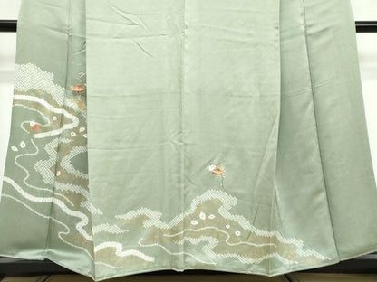 平和屋着物●訪問着　駒刺繍　絞り　道長草花文　金彩　正絹　逸品　DABI9649ud