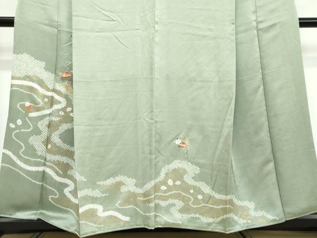 平和屋着物●訪問着　駒刺繍　絞り　道長草花文　金彩　正絹　逸品　DABI9649ud