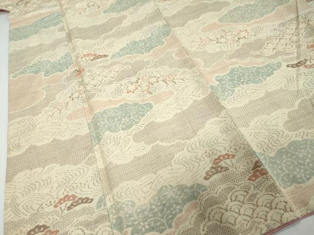 平和屋着物●小千谷紬　100亀甲　雲霞草花文　正絹　逸品　DABI9655ud
