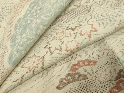 平和屋着物●小千谷紬　100亀甲　雲霞草花文　正絹　逸品　DABI9655ud