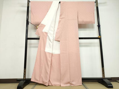平和屋着物●上質な色無地　草花地紋　紅梅色　正絹　逸品　DABI9667ud