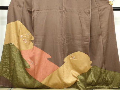 平和屋着物●訪問着　駒刺繍　草花文　金彩　正絹　逸品　DABI9670ud